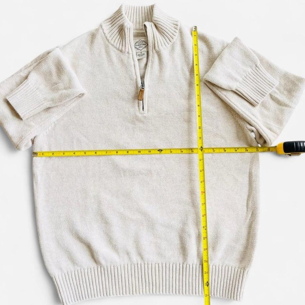 St. John’s Bay Cream Tone Quarter Zip Mockneck Cotton Knit Sweater M - Picture 4 of 5